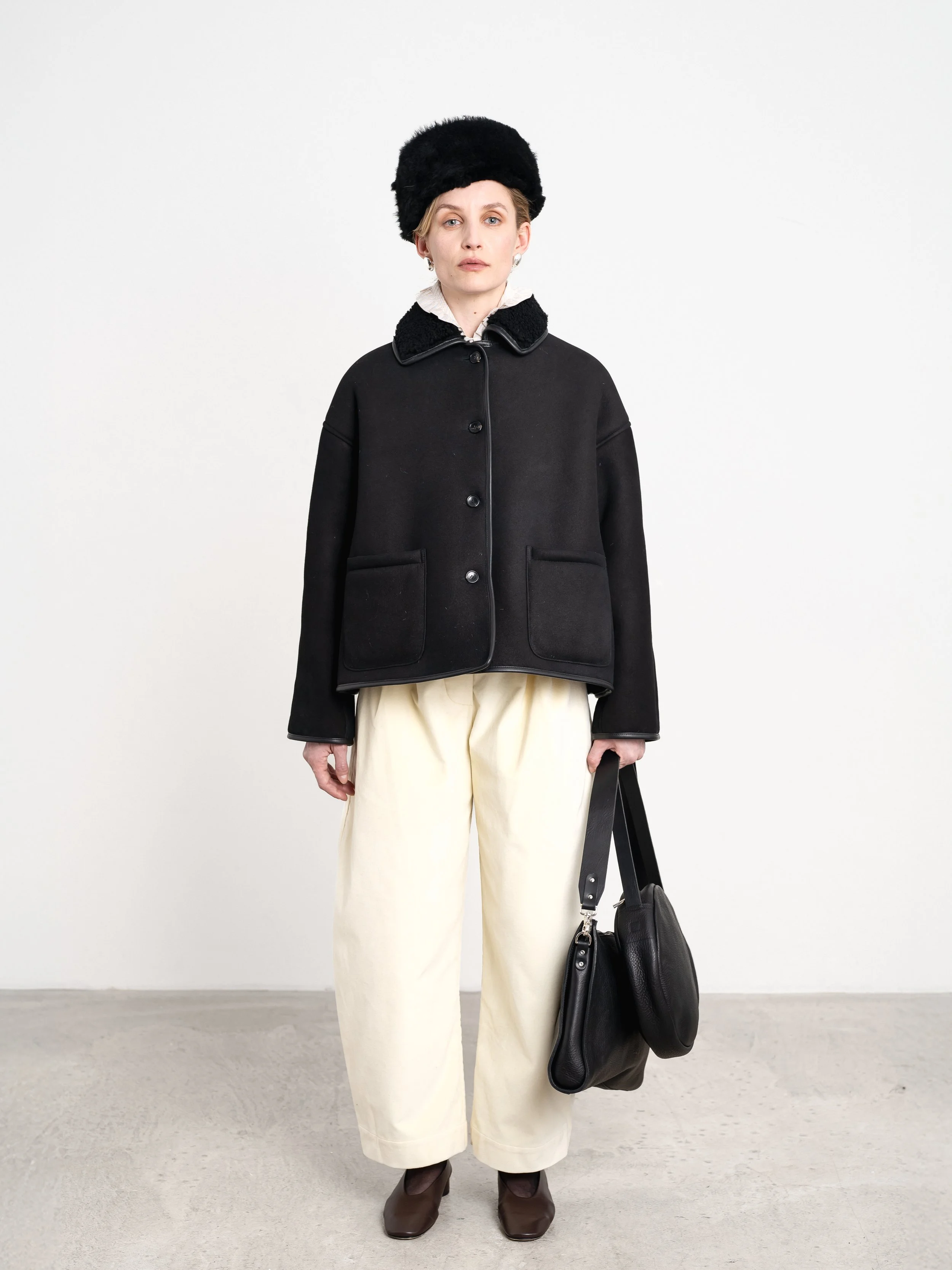cawley suede black curly hair sheepskin avis jacket — hedgerow